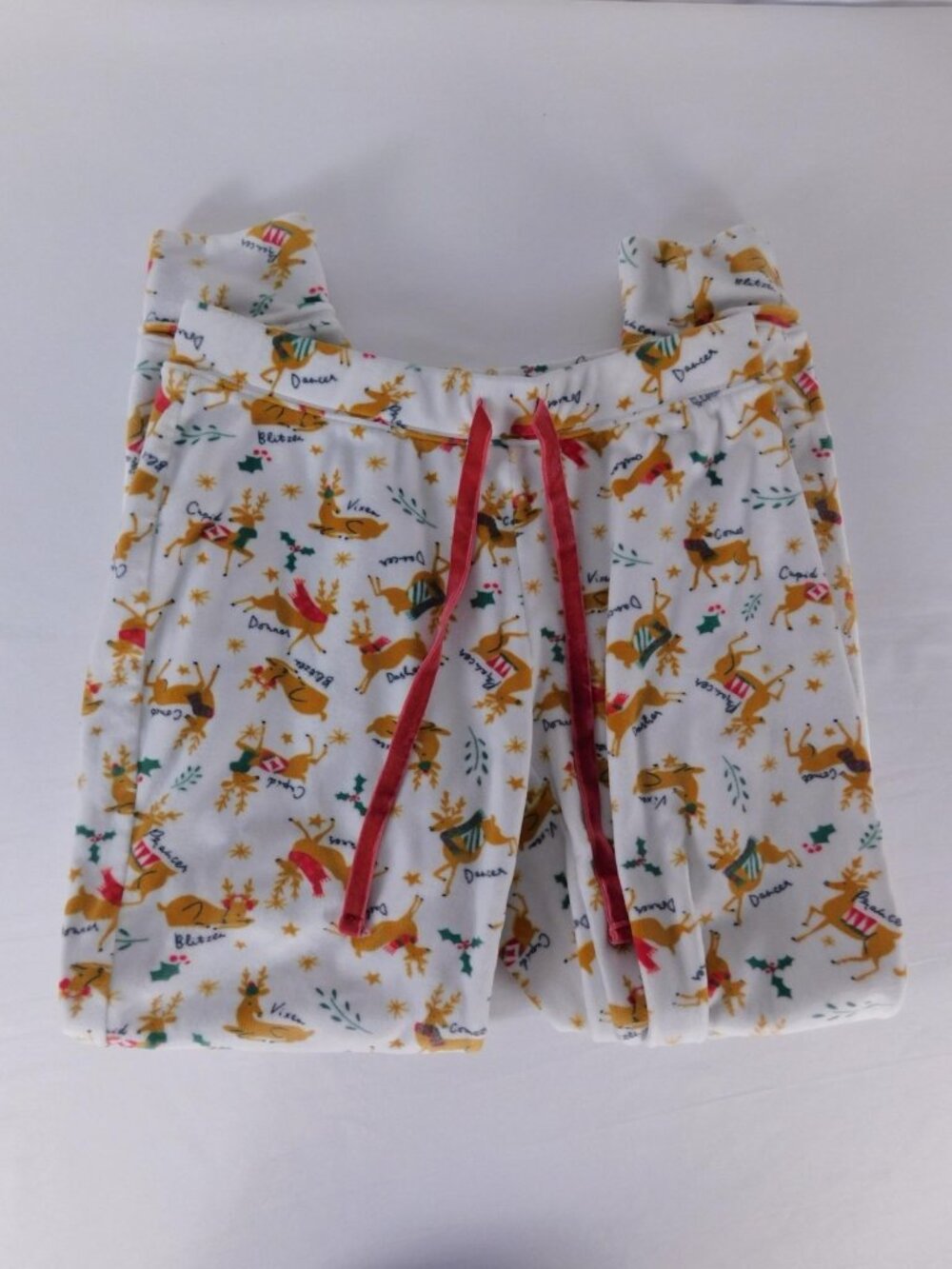 Isaac Mizrahi Pajama Pants Womens XS White Reindeer Christmas Fleece Drawstring